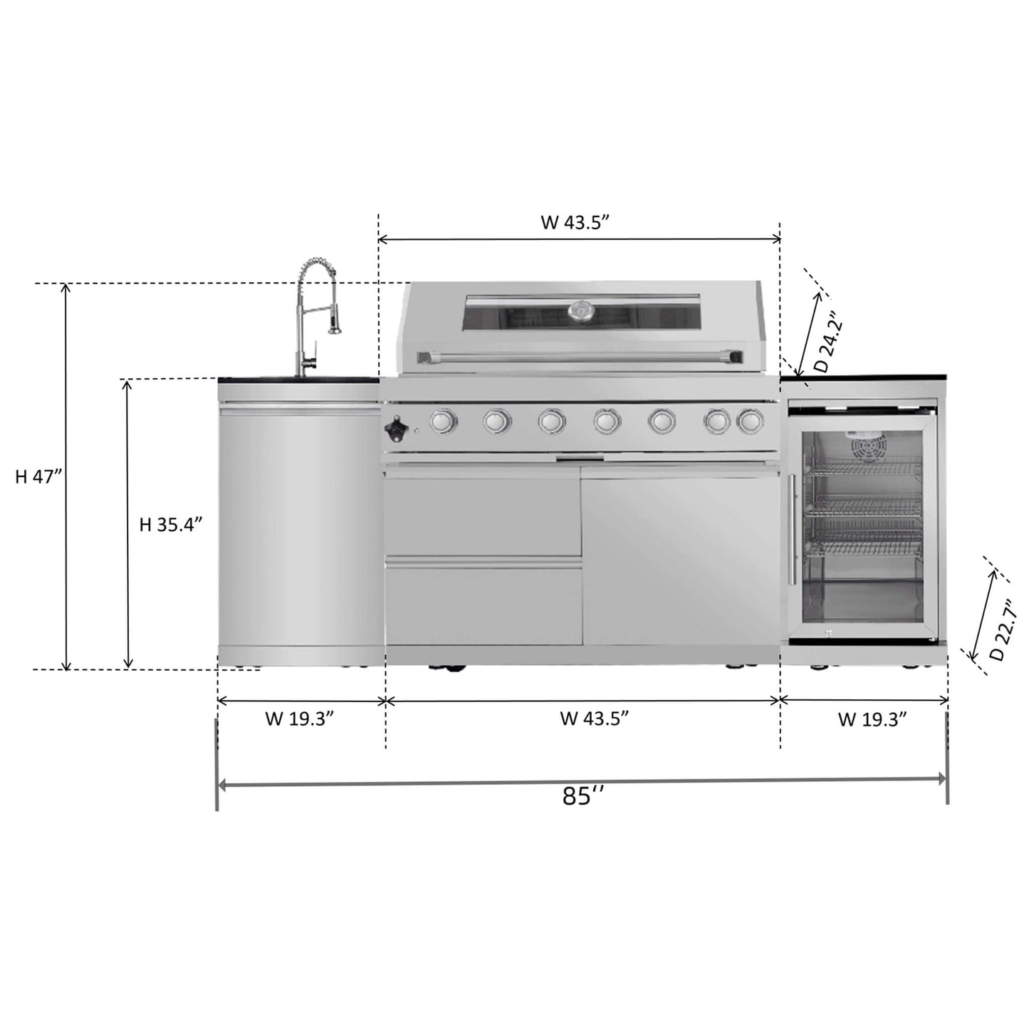 Castelle Flame 44-Inch 6-Burner Stainless Steel Outdoor Kitchen Island Grill