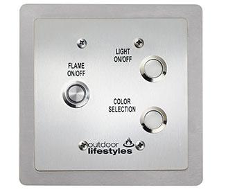Outdoor Lifestyles Lanai manufacturer wall-control detail for fireplace and LED lighting functions