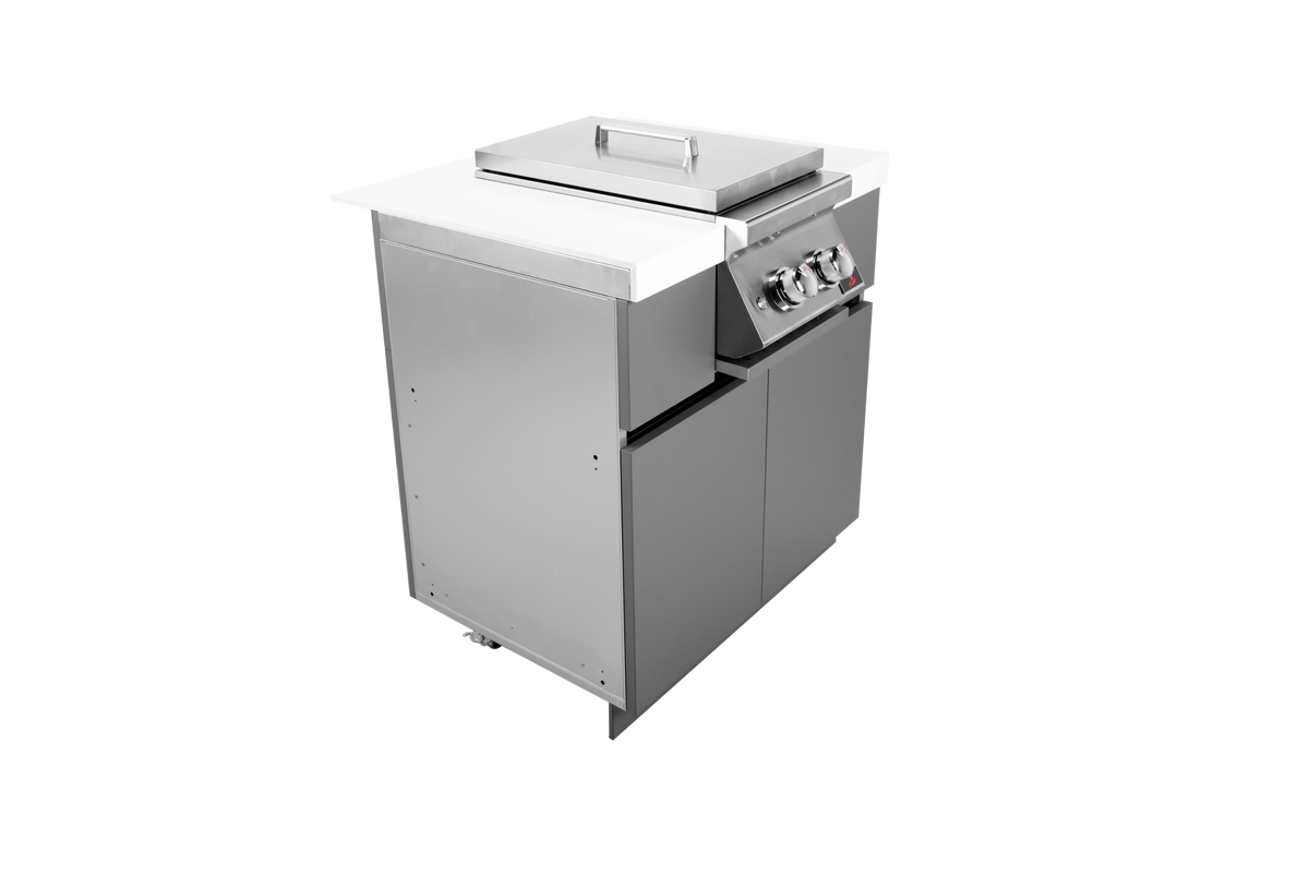 Whistler WMK-SBC-WG opposite three-quarter cabinet view with optional double side burner; burner sold separately