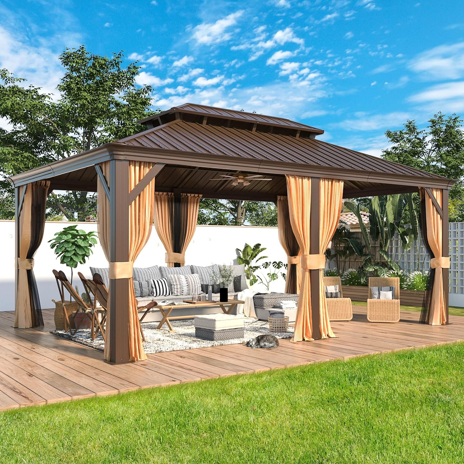 Homrest 12' x 18' Gazebo Double Hardtop Roof Galvanized Steel Pavilion Aluminum Frame Permanent