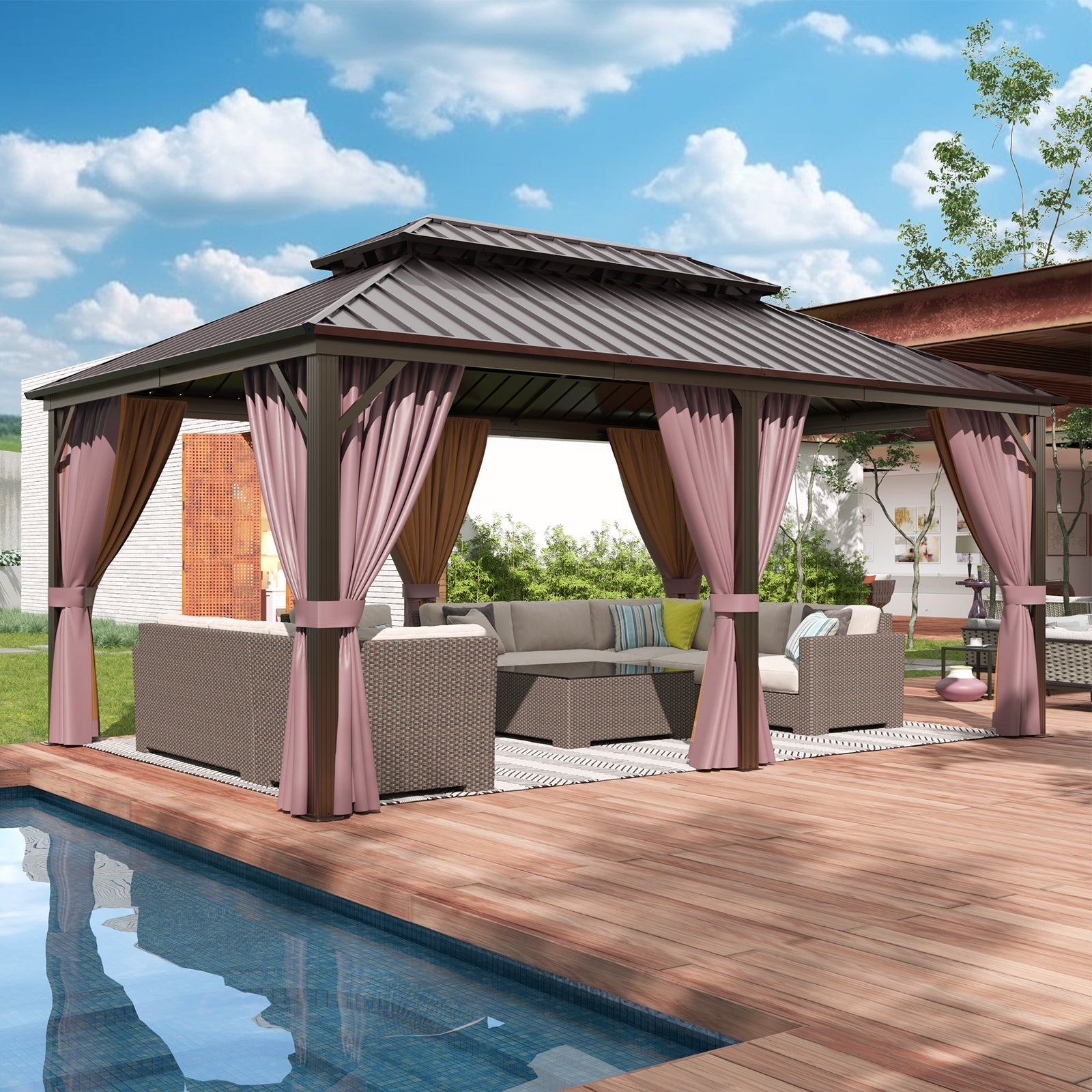 12x18 Hardtop Gazebo, Galvanized Steel Double Roof with Aluminum Frame