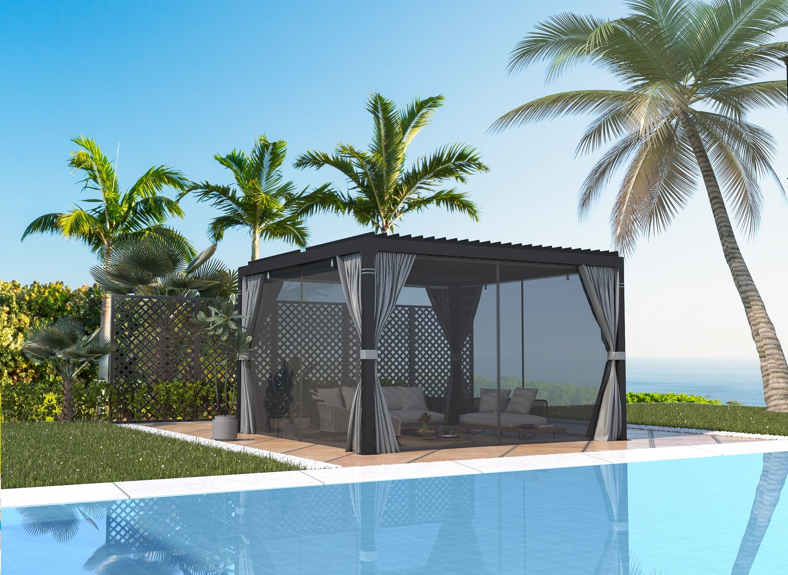 HOMREST Louvered Pergola 12x12 Outdoor Hard Top Pergola with Aluminum Frame, Gray-Black