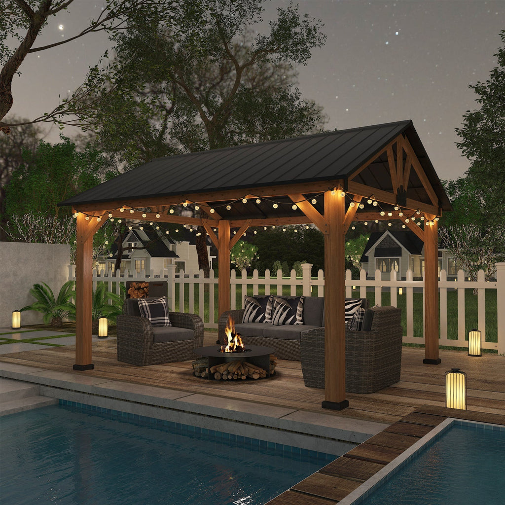 13x11 Cedar Wood Gazebo Hardtop Gazebo
