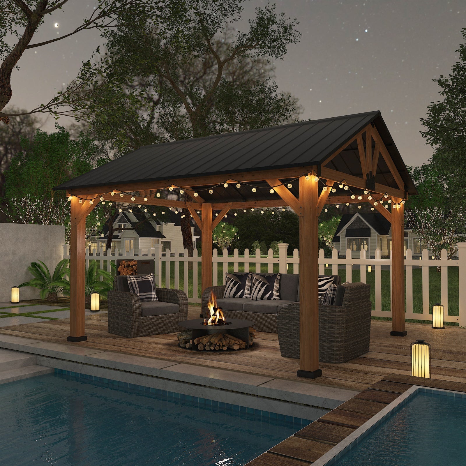13x11 Cedar Wood Gazebo Hardtop Gazebo