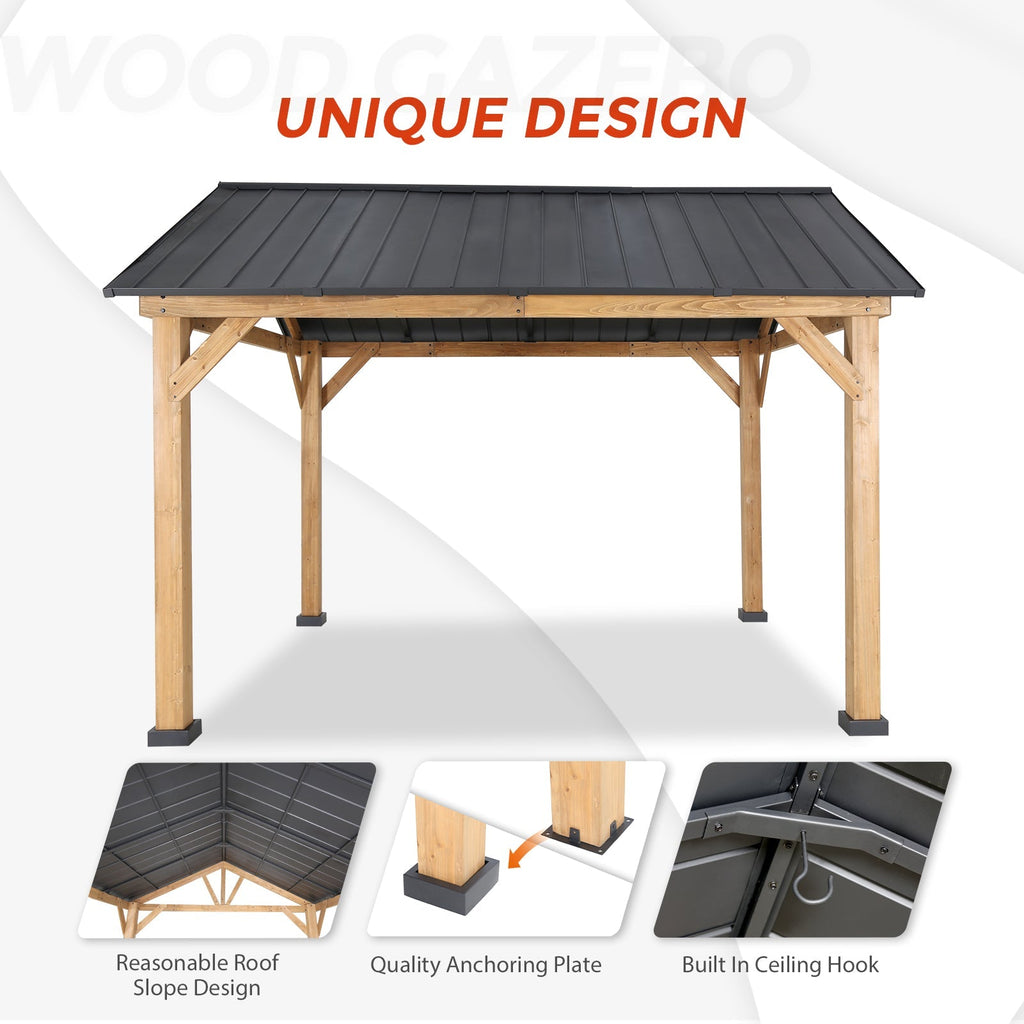 13x11 Cedar Wood Gazebo Hardtop Gazebo