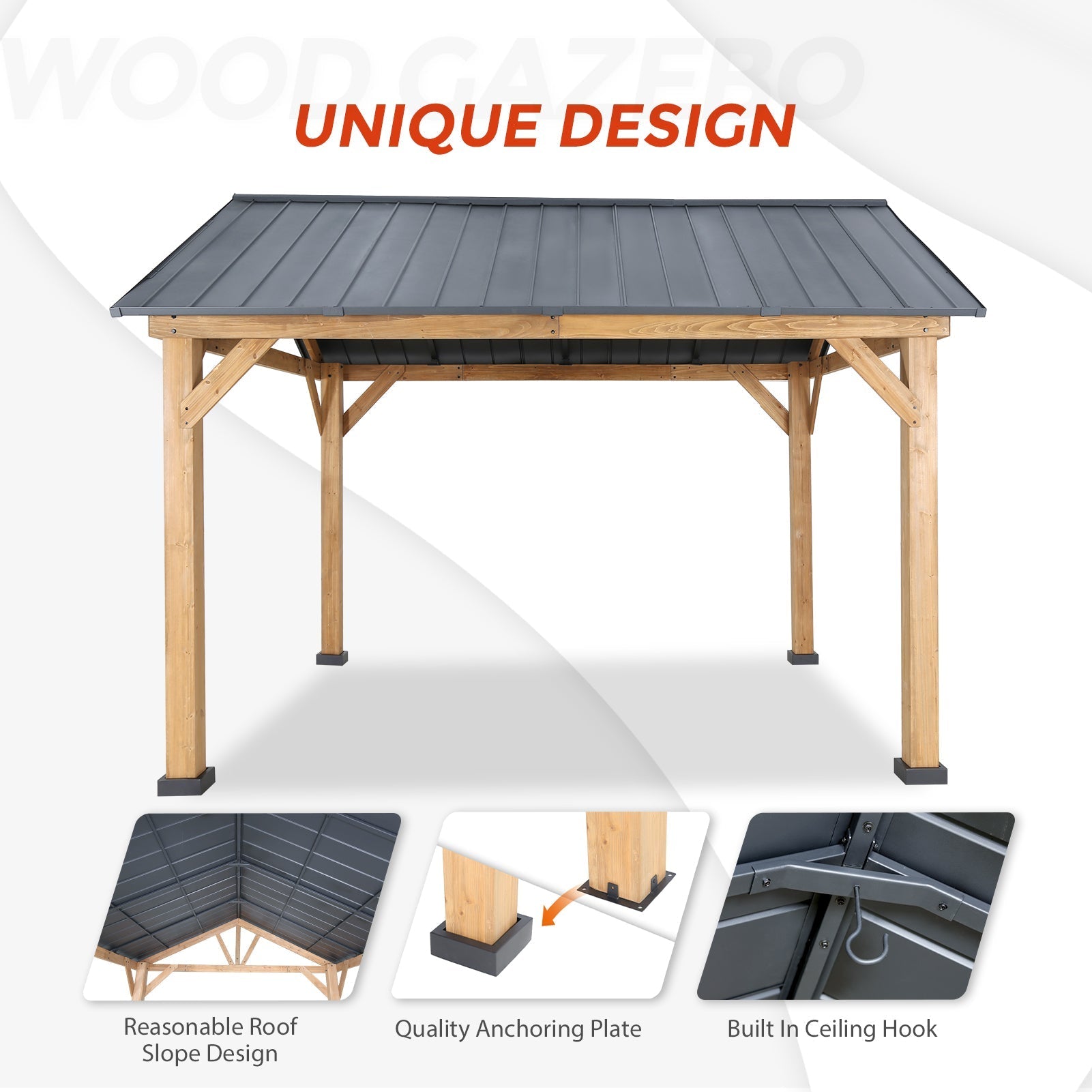 13x11 Cedar Wood Gazebo Hardtop Gazebo