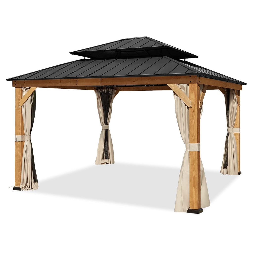 13x15 Cedar Wood Gazebo with Netting and Curtains