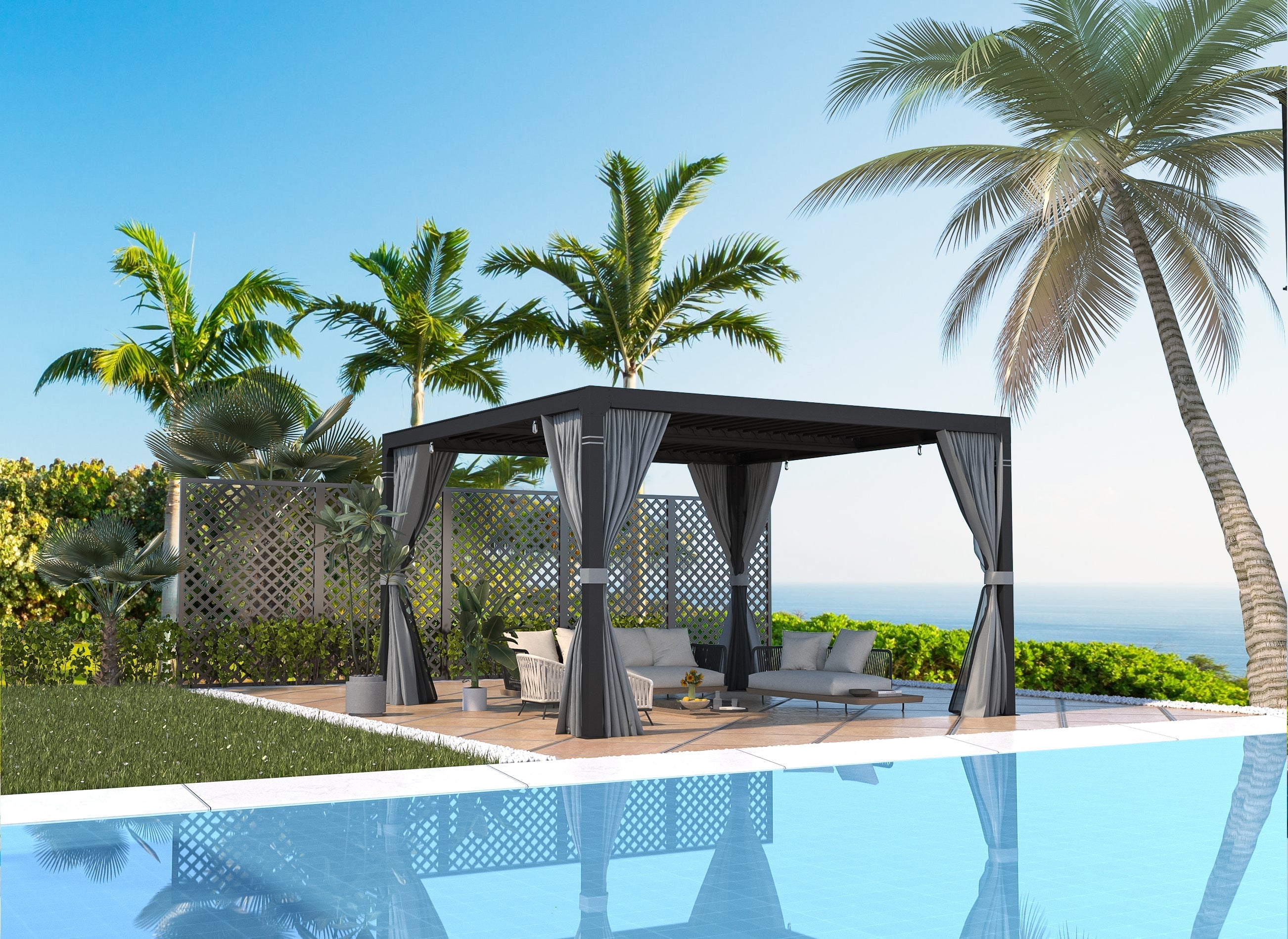 HOMREST Louvered Pergola 12x12 Outdoor Hard Top Pergola with Aluminum Frame, Gray-Black