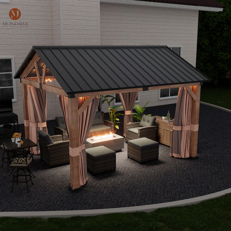 Alora 13 x 11 ft Brown Hardtop Gazebo with Screen