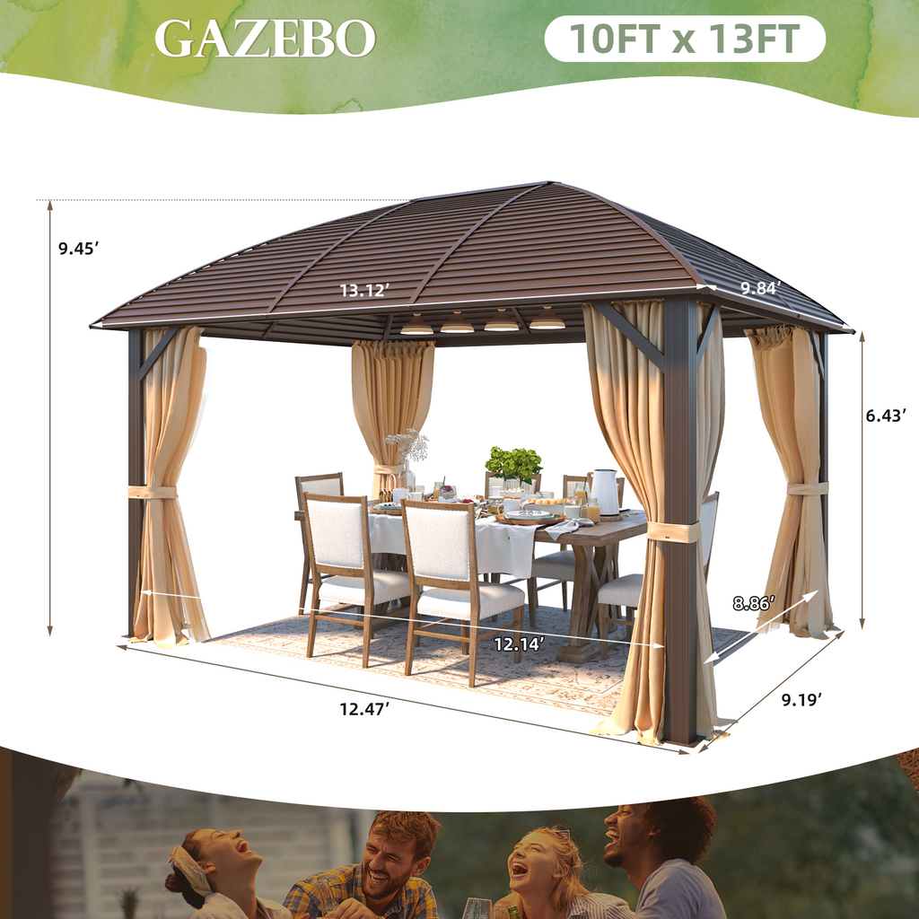 Homrest 10' x 13' Hardtop Gazebo with Galvanized Steel Roof with Aluminum Frame