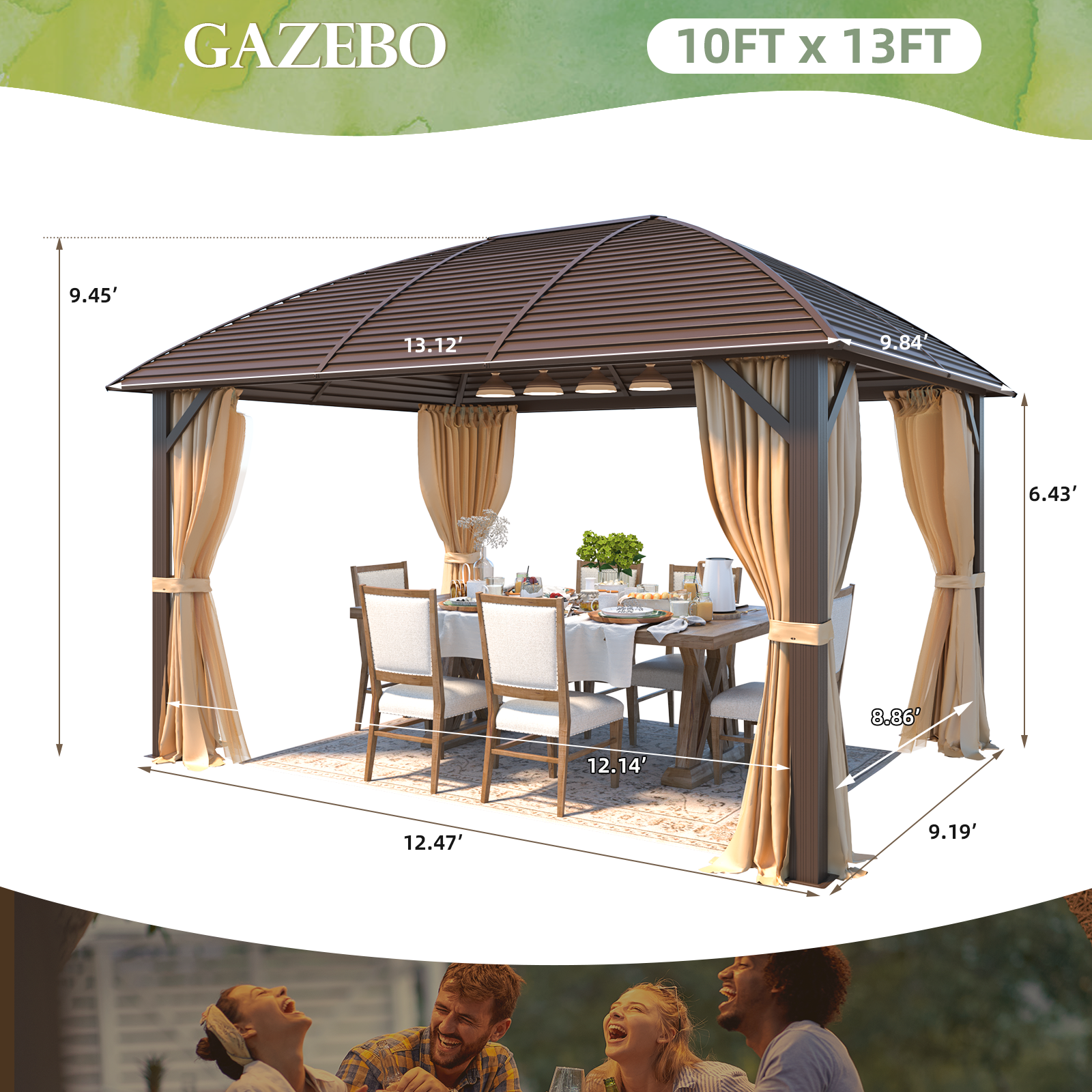 Homrest 10' x 13' Hardtop Gazebo with Galvanized Steel Roof with Aluminum Frame