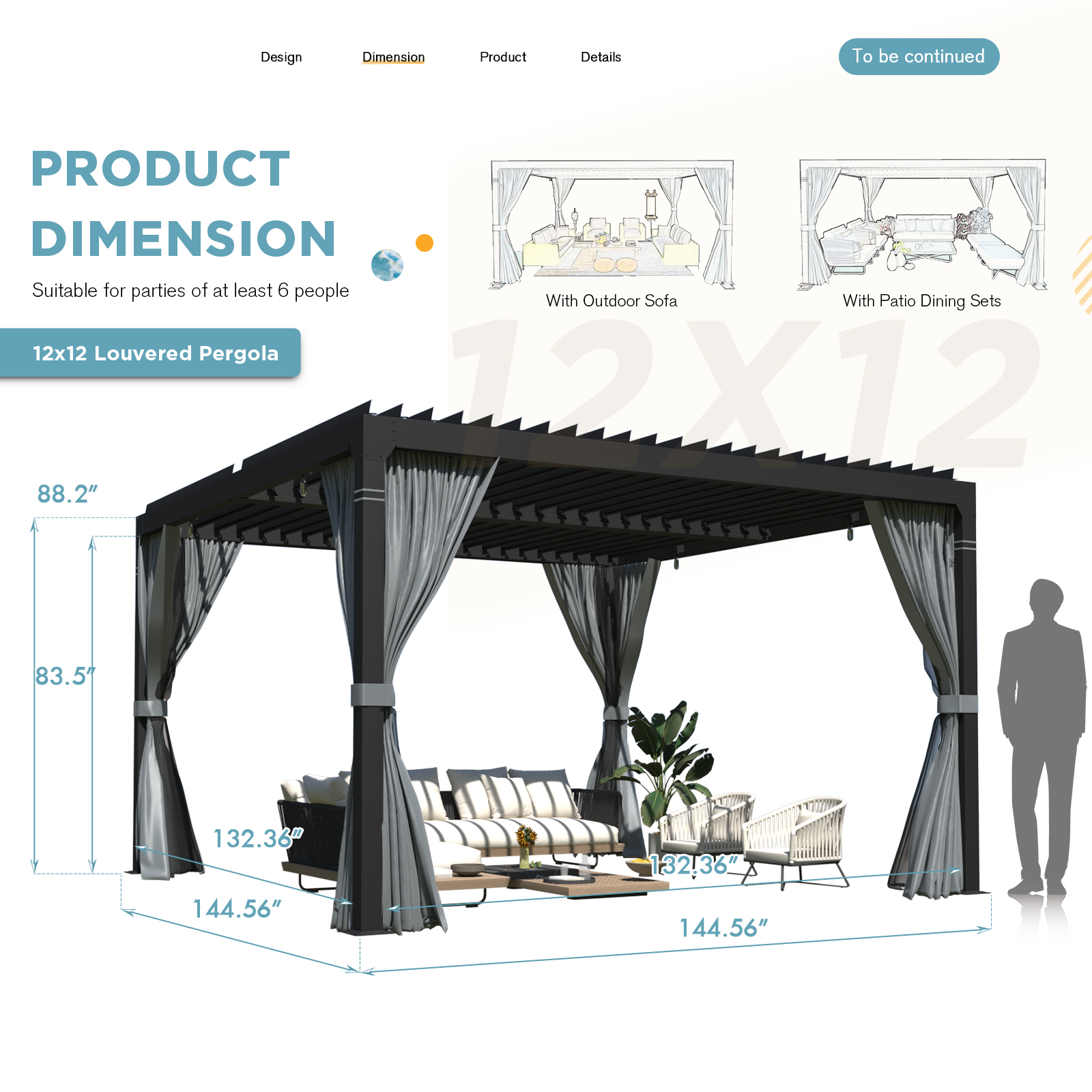 HOMREST Louvered Pergola 12x12 Outdoor Hard Top Pergola with Aluminum Frame, Gray-Black