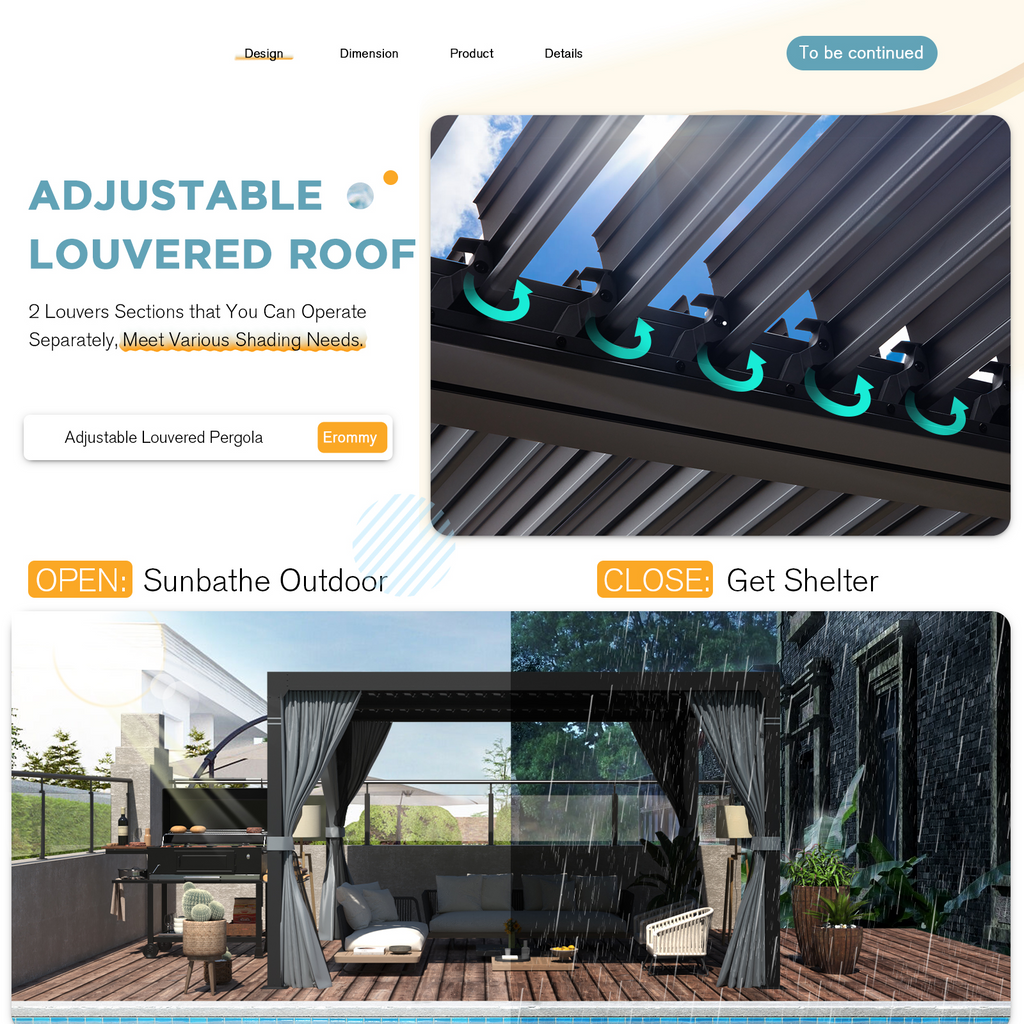 HOMREST Louvered Pergola 12x12 Outdoor Hard Top Pergola with Aluminum Frame, Gray-Black
