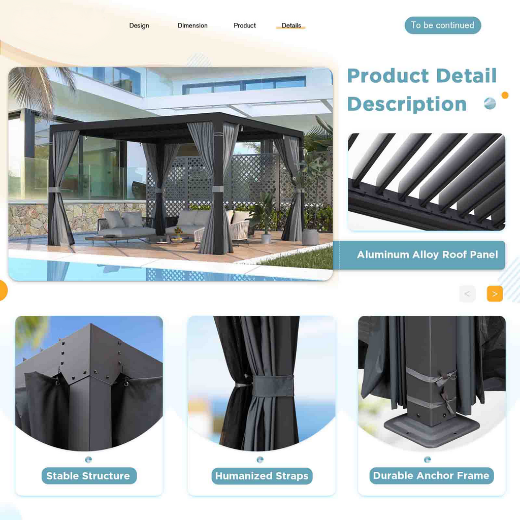 HOMREST Louvered Pergola 12x12 Outdoor Hard Top Pergola with Aluminum Frame, Gray-Black