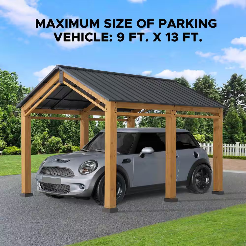 Hanover 11 x 13 ft Cedar Wood Carport Gazebo with Powder-Coated Steel Roof