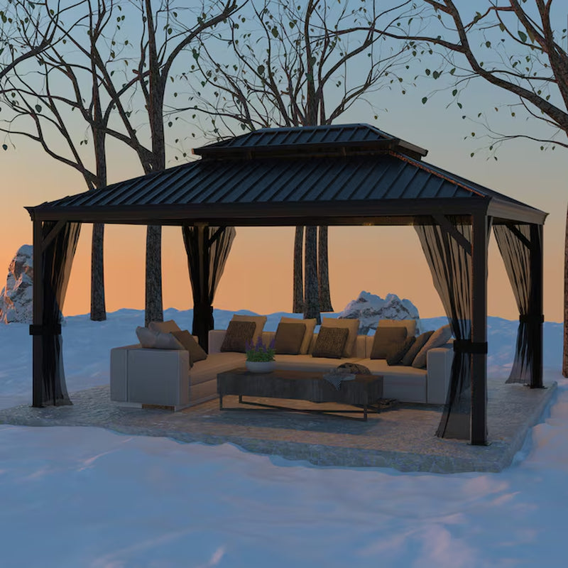 Alora Black Hardtop Gazebo with Double Roof and Netting