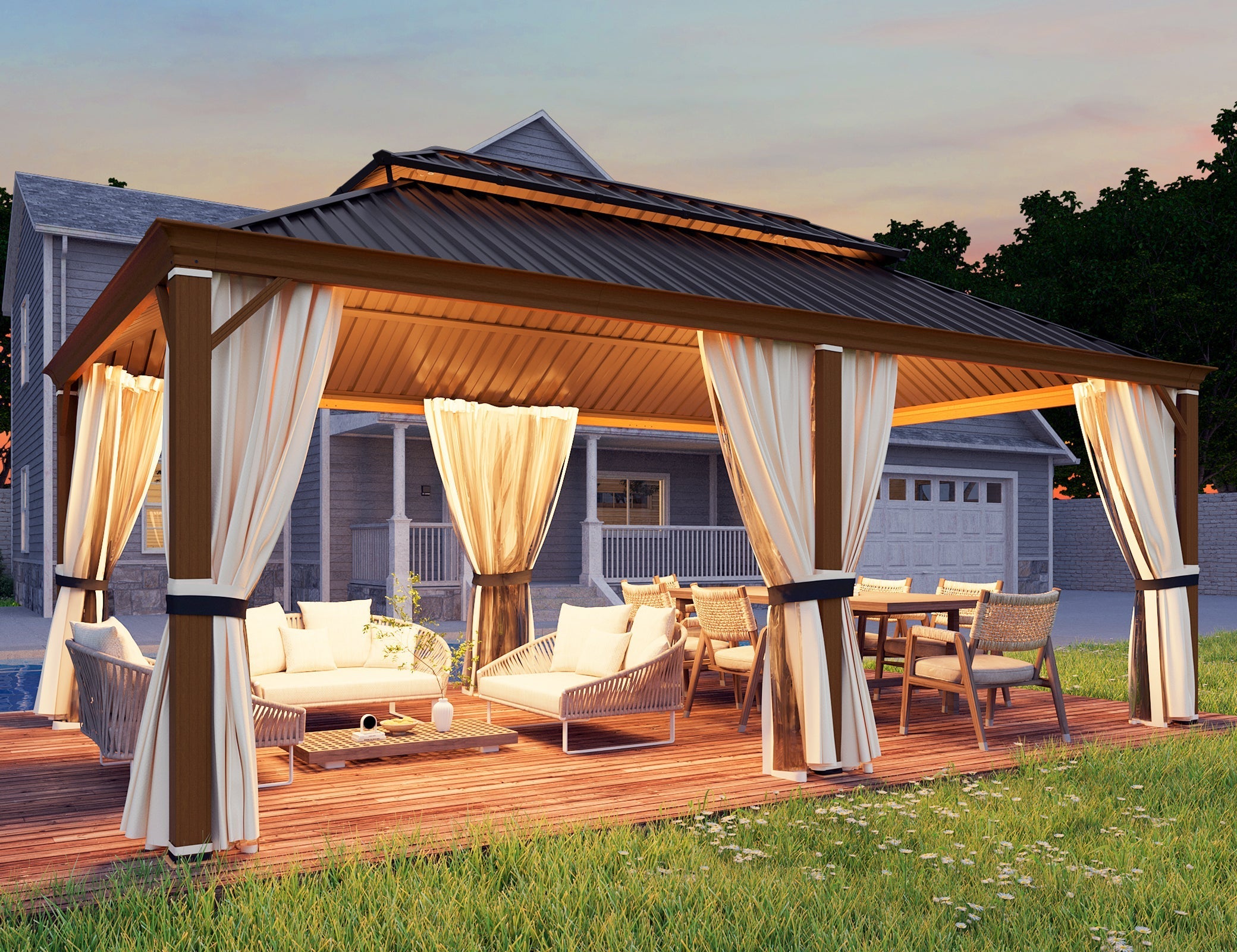 Homrest 12' x 20' Hardtop Gazebo with Aluminum Frame, Wood-Grain