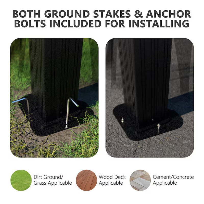 Alora Black Hardtop Gazebo with Double Roof and Netting