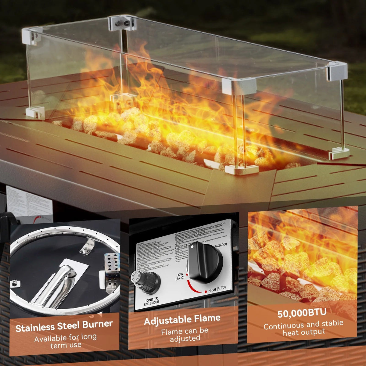 7-Piece Wicker Patio Set with Fire Pit Table