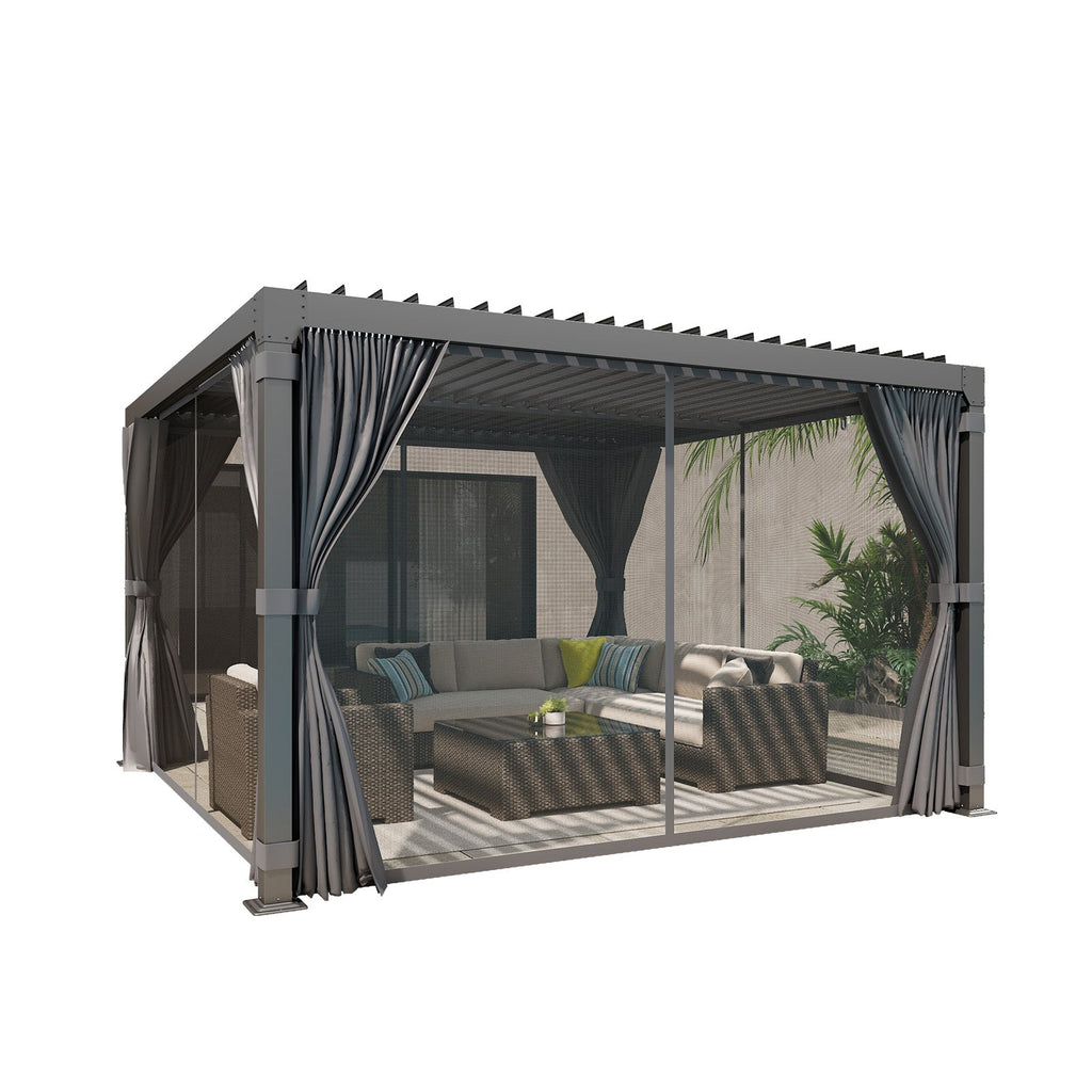 HOMREST Louvered Pergola 12x12 Outdoor Hard Top Pergola with Aluminum Frame, Gray-Black