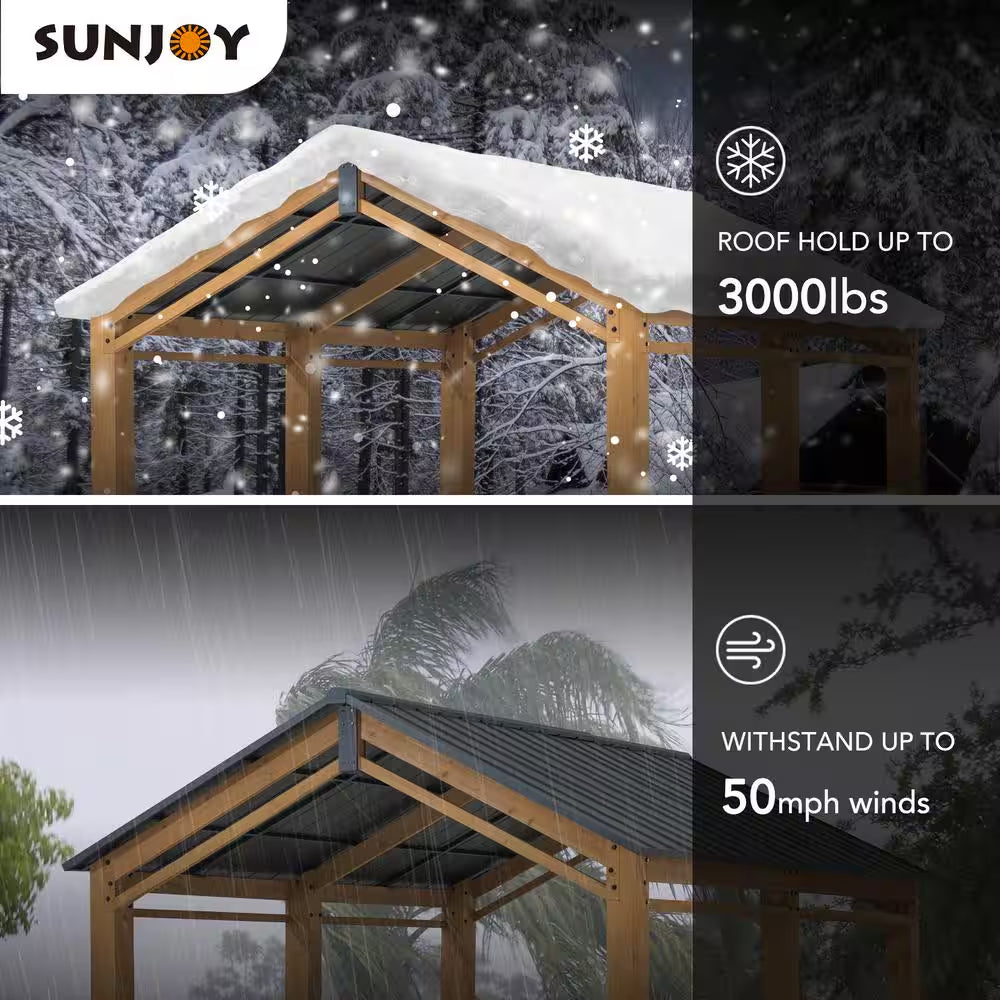 Hanover 11 x 13 ft Cedar Wood Carport Gazebo with Powder-Coated Steel Roof
