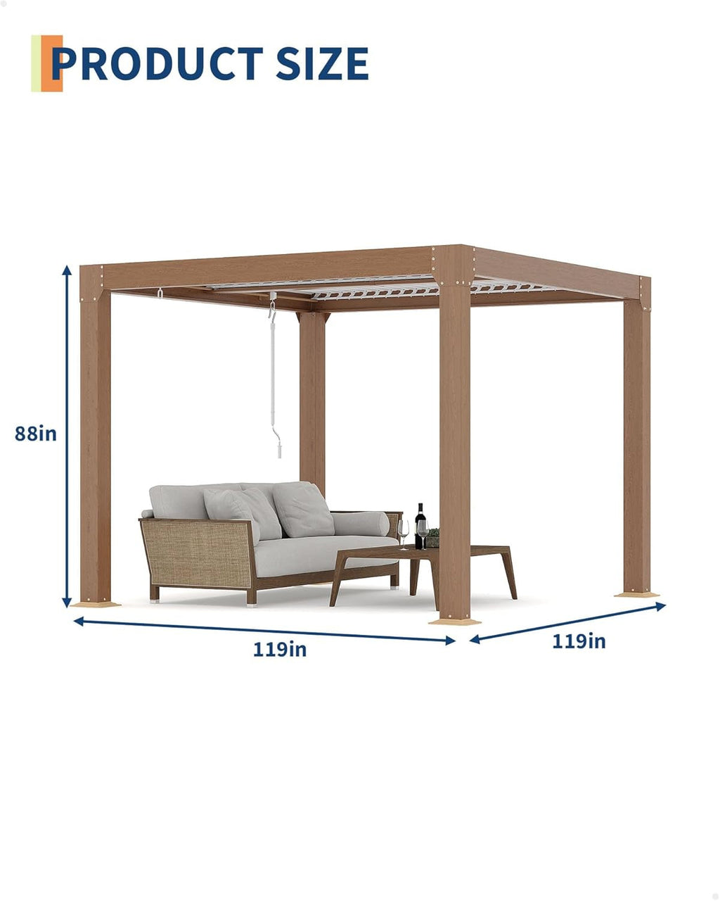 Louvered Pergola 10 Ft X10', Outdoor Pergola with Adjustable Louvered Roof, Reinforced Aluminum Frame, Integrated Drainage System, Hardtop Gazebo for Patio, Deck, Wood Grain
