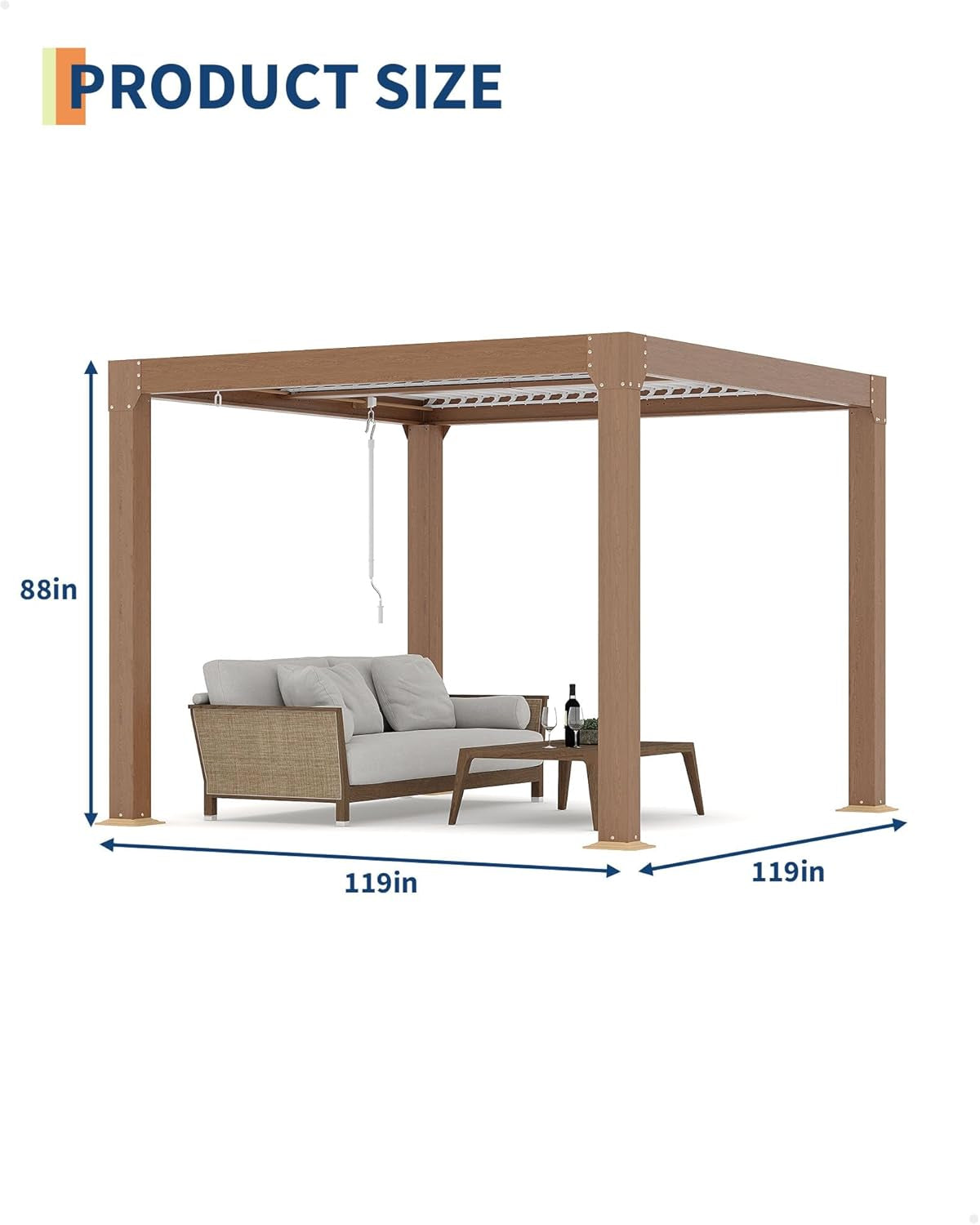 Louvered Pergola 10 Ft X10', Outdoor Pergola with Adjustable Louvered Roof, Reinforced Aluminum Frame, Integrated Drainage System, Hardtop Gazebo for Patio, Deck, Wood Grain