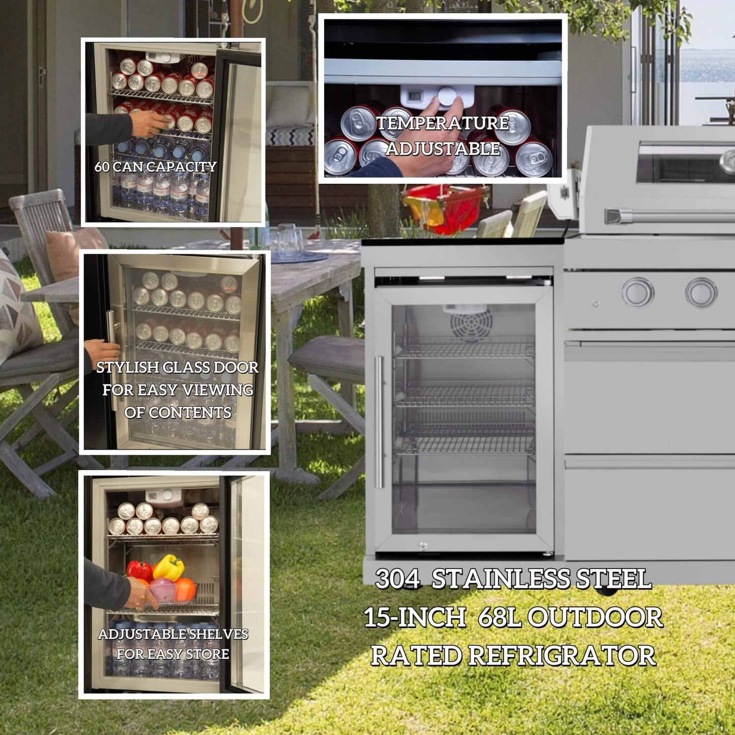 Castelle Flame 44-Inch 6-Burner Stainless Steel Outdoor Kitchen Island Grill
