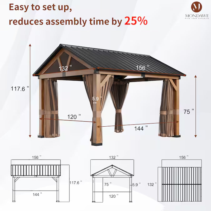 Alora 13 x 11 ft Brown Hardtop Gazebo with Screen