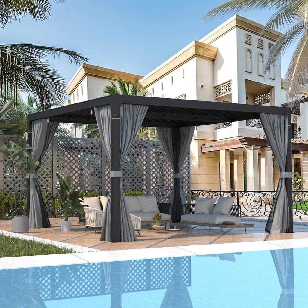 HOMREST Louvered Pergola 12x12 Outdoor Hard Top Pergola with Aluminum Frame, Gray-Black