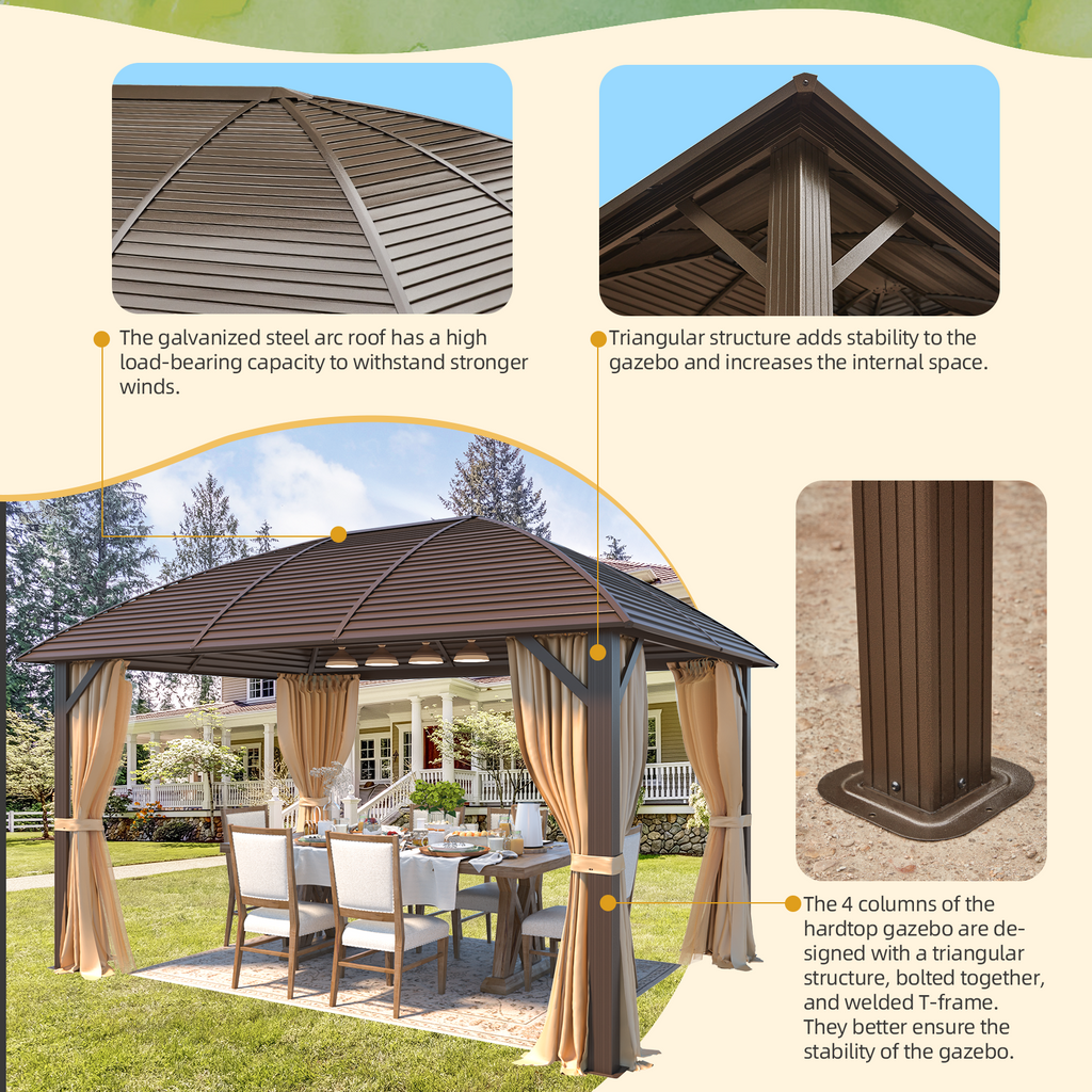 Homrest 10' x 13' Hardtop Gazebo with Galvanized Steel Roof with Aluminum Frame