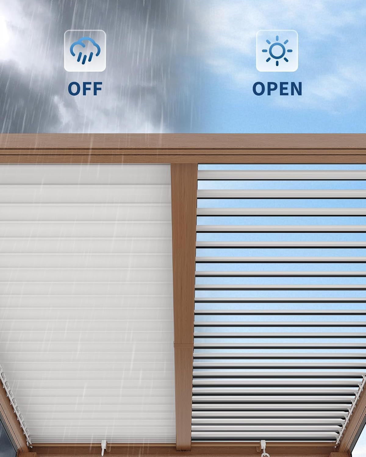 Louvered Pergola 10 Ft X10', Outdoor Pergola with Adjustable Louvered Roof, Reinforced Aluminum Frame, Integrated Drainage System, Hardtop Gazebo for Patio, Deck, Wood Grain