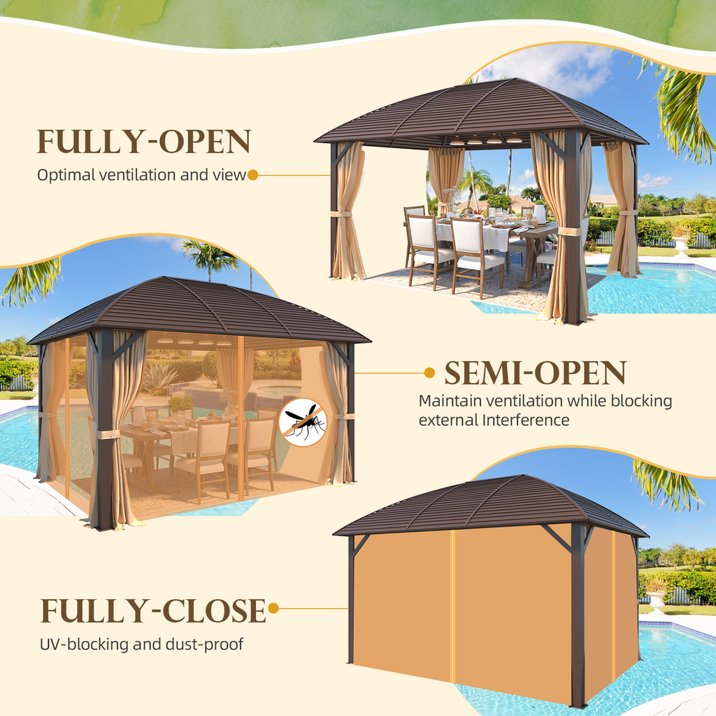Homrest 10' x 13' Hardtop Gazebo with Galvanized Steel Roof with Aluminum Frame