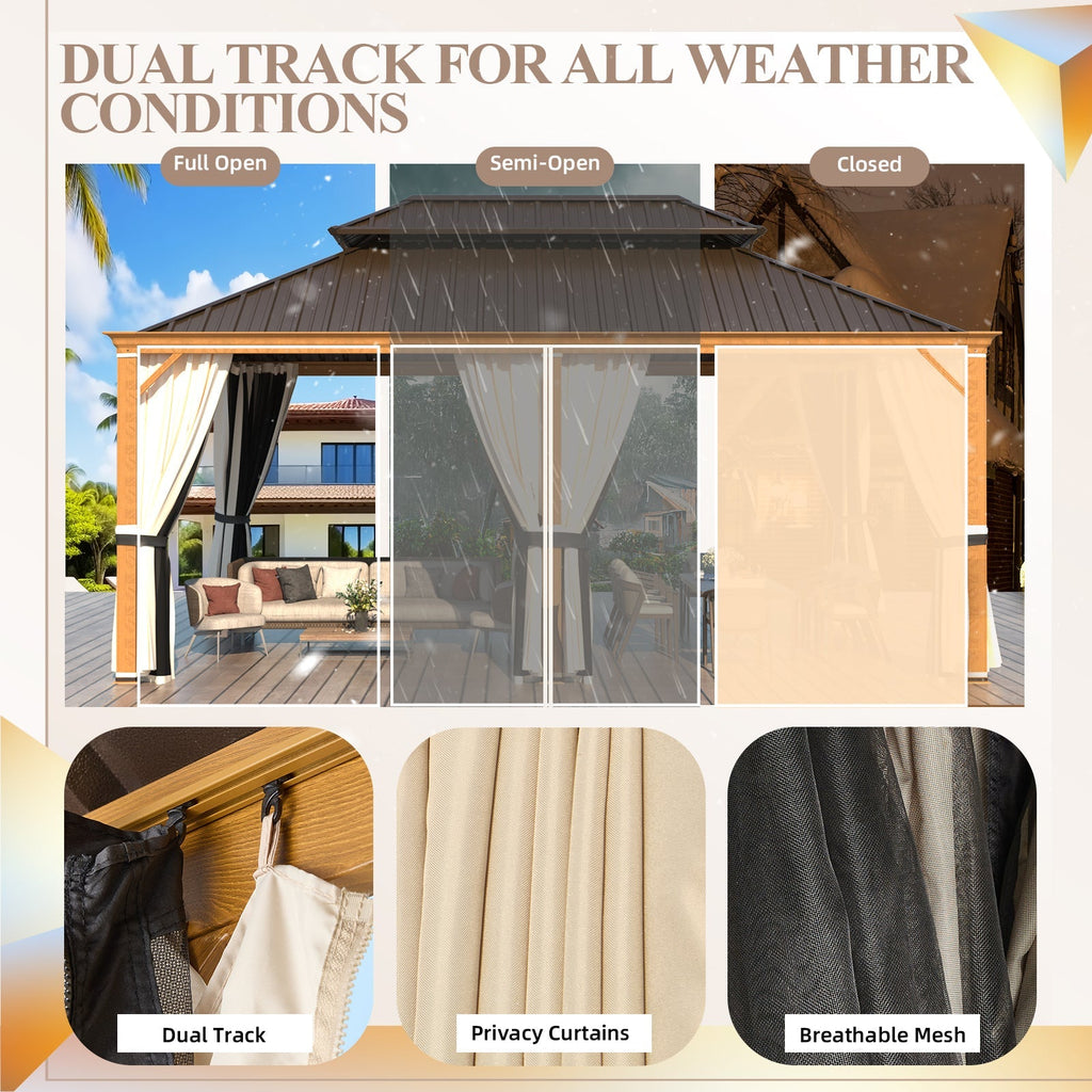 Homrest 12' x 20' Hardtop Gazebo with Aluminum Frame, Wood-Grain