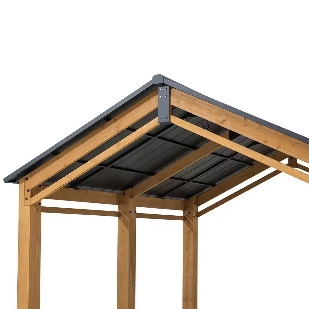 Hanover 11 x 13 ft Cedar Wood Carport Gazebo with Powder-Coated Steel Roof