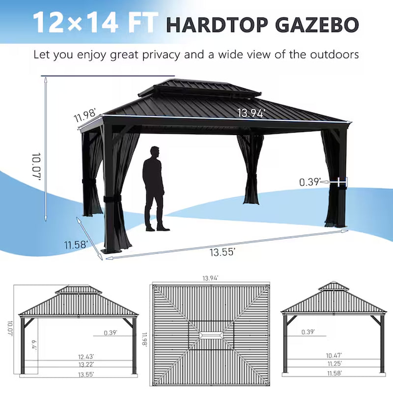 Alora Black Hardtop Gazebo with Double Roof and Netting