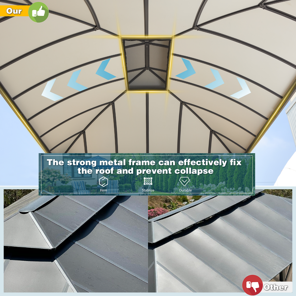 Homrest 12' x 14' Hardtop Permanent Outdoor Aluminum Patio Gazebo, Double Roof for Patio Lawn and Garden, Curtains and Netting Included