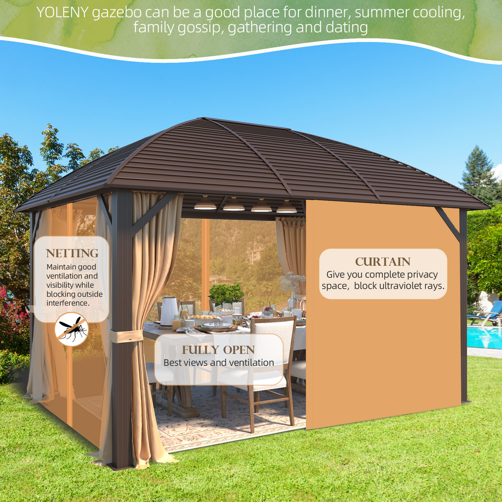 Homrest 10' x 13' Hardtop Gazebo with Galvanized Steel Roof with Aluminum Frame