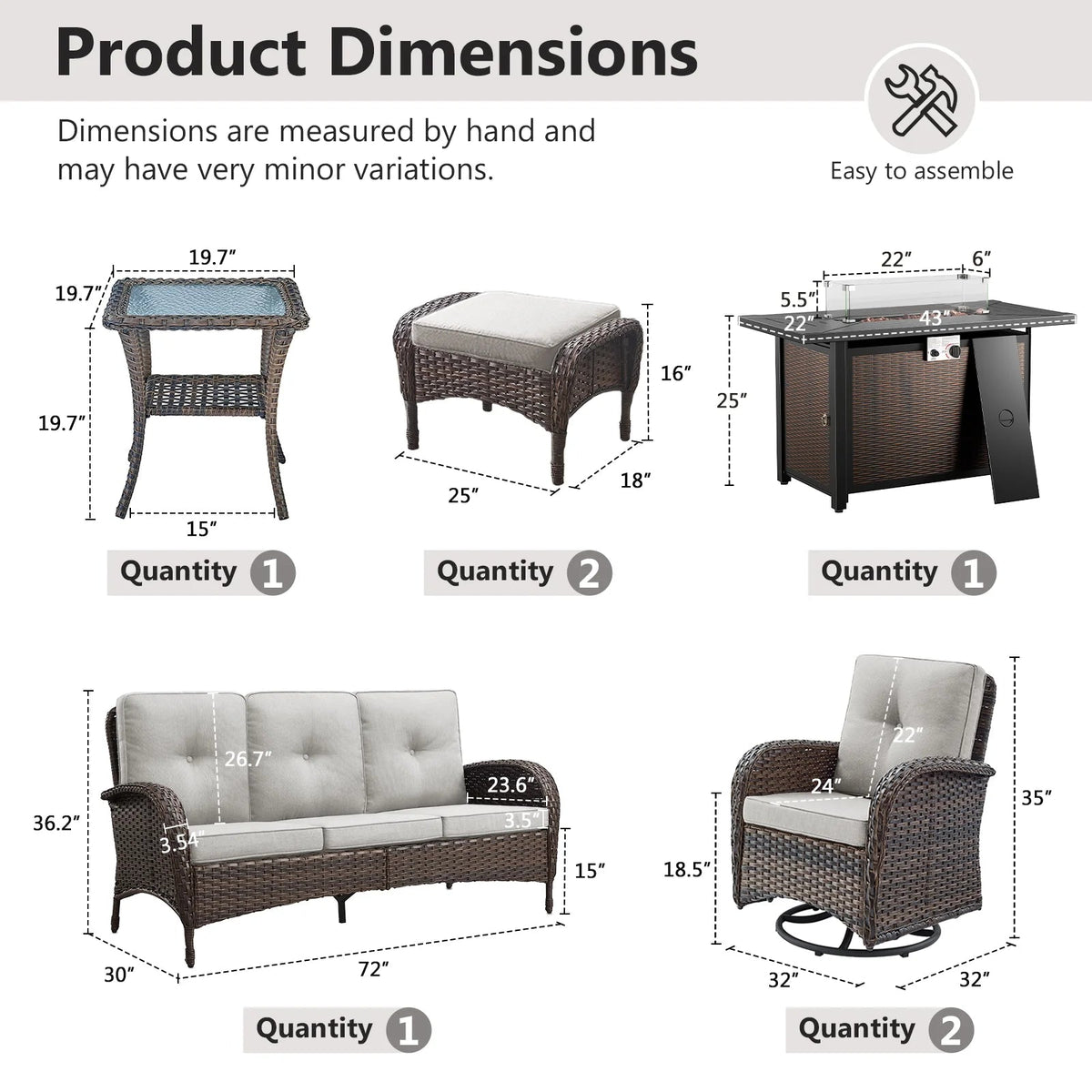 7-Piece Wicker Patio Set with Fire Pit Table