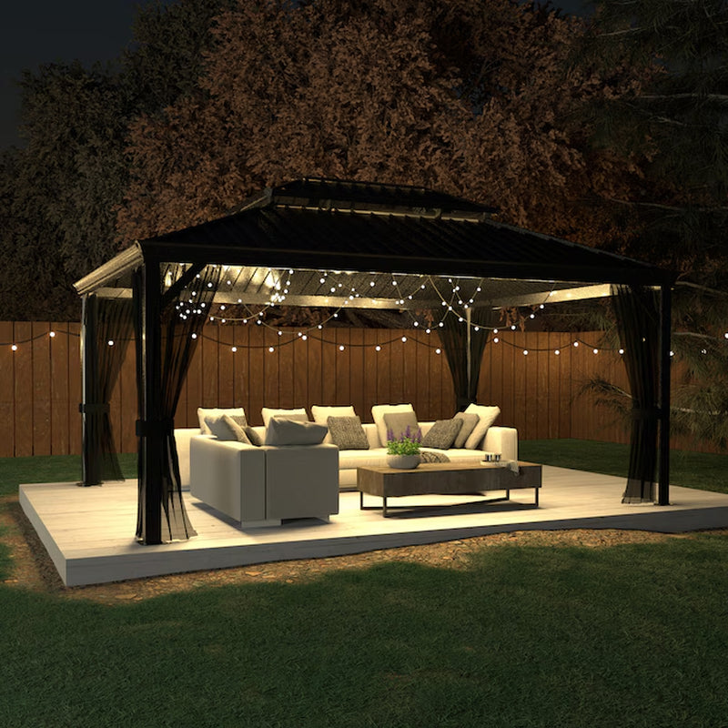 Alora Black Hardtop Gazebo with Double Roof and Netting