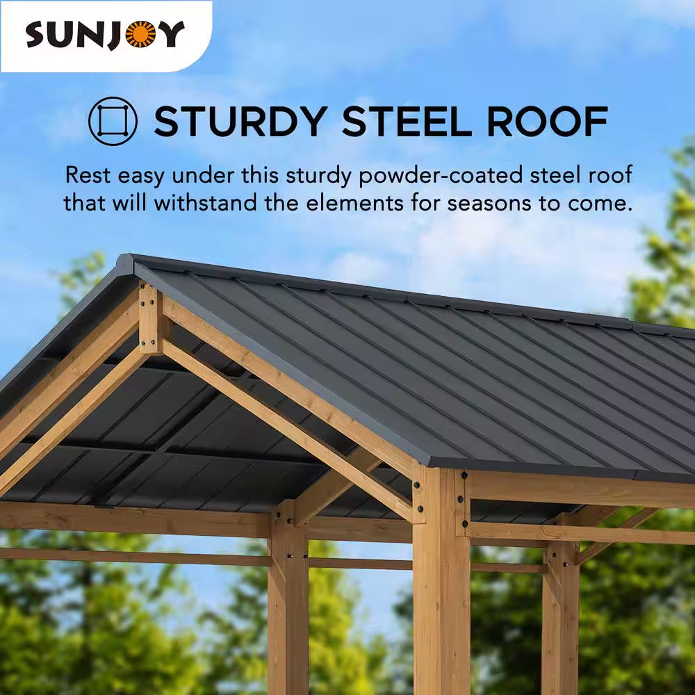 Hanover 11 x 13 ft Cedar Wood Carport Gazebo with Powder-Coated Steel Roof