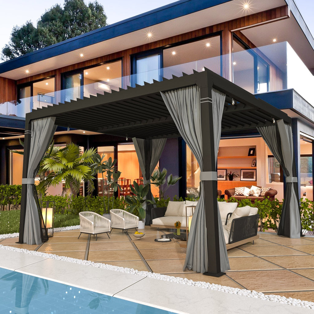 HOMREST Louvered Pergola 12x12 Outdoor Hard Top Pergola with Aluminum Frame, Gray-Black