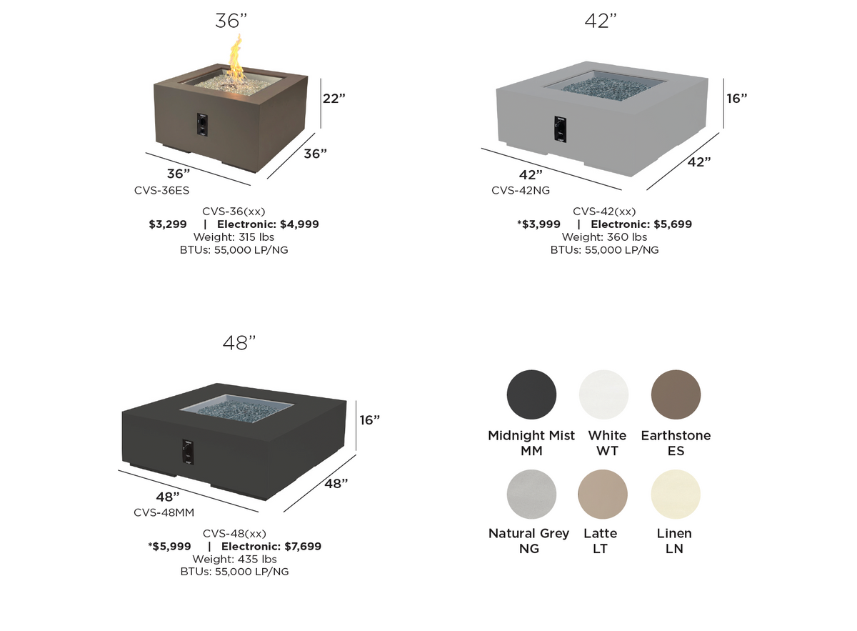 Outdoor GreatRoom Cove 36" Square Concrete Gas Fire Pit Table, Natural Grey