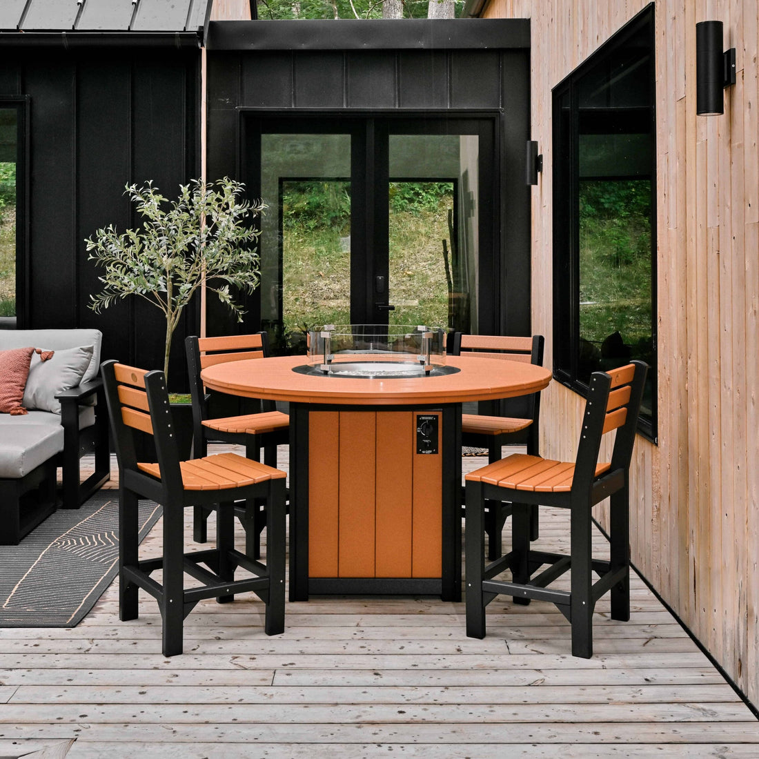 LuxCraft Lumin Fire Table 60″ Round | LFT60R: Round fire table in a manufacturer outdoor setting. Seating and accessories not included
