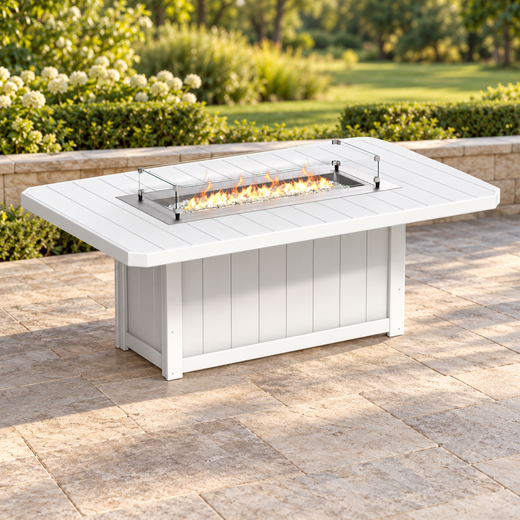 LuxCraft Lumin LFT79R in White, complete product in an AI-staged outdoor patio scene; representative appearance