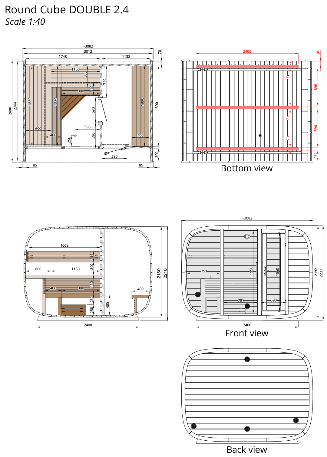 Leil Round Cube Double Sauna