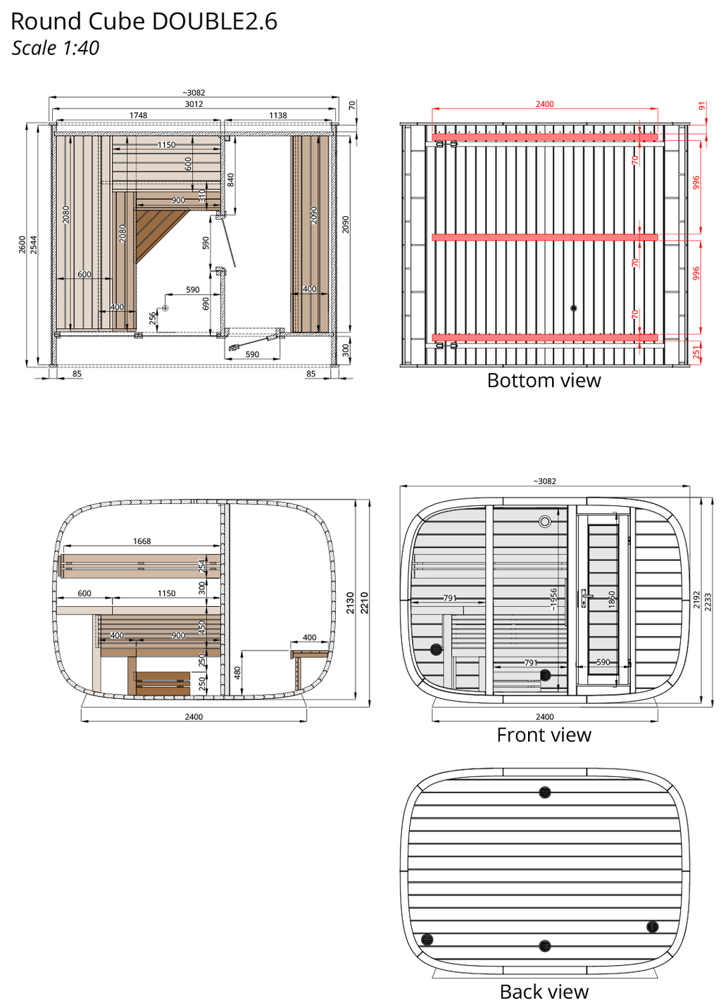 Leil Round Cube Double Sauna