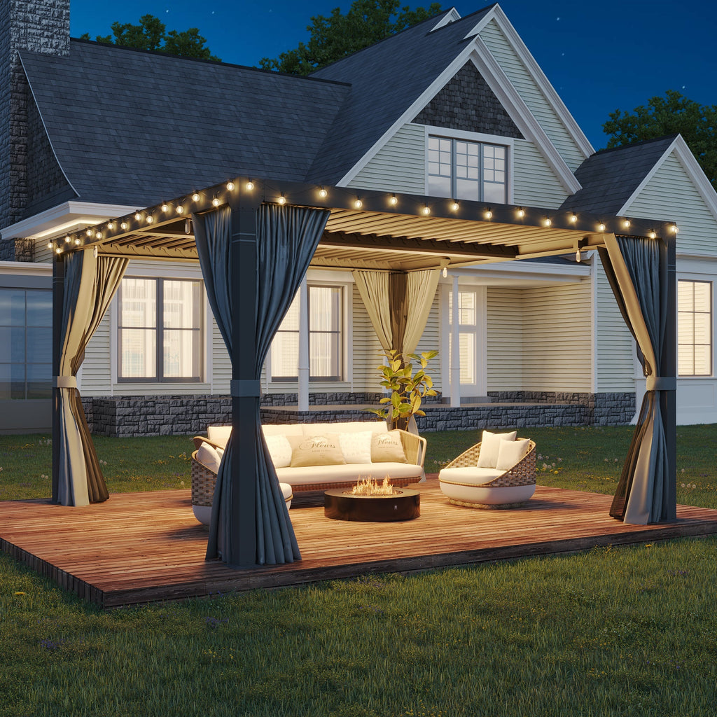 HOMREST Louvered Pergola 12x12 Outdoor Hard Top Pergola with Aluminum Frame, Gray-Black