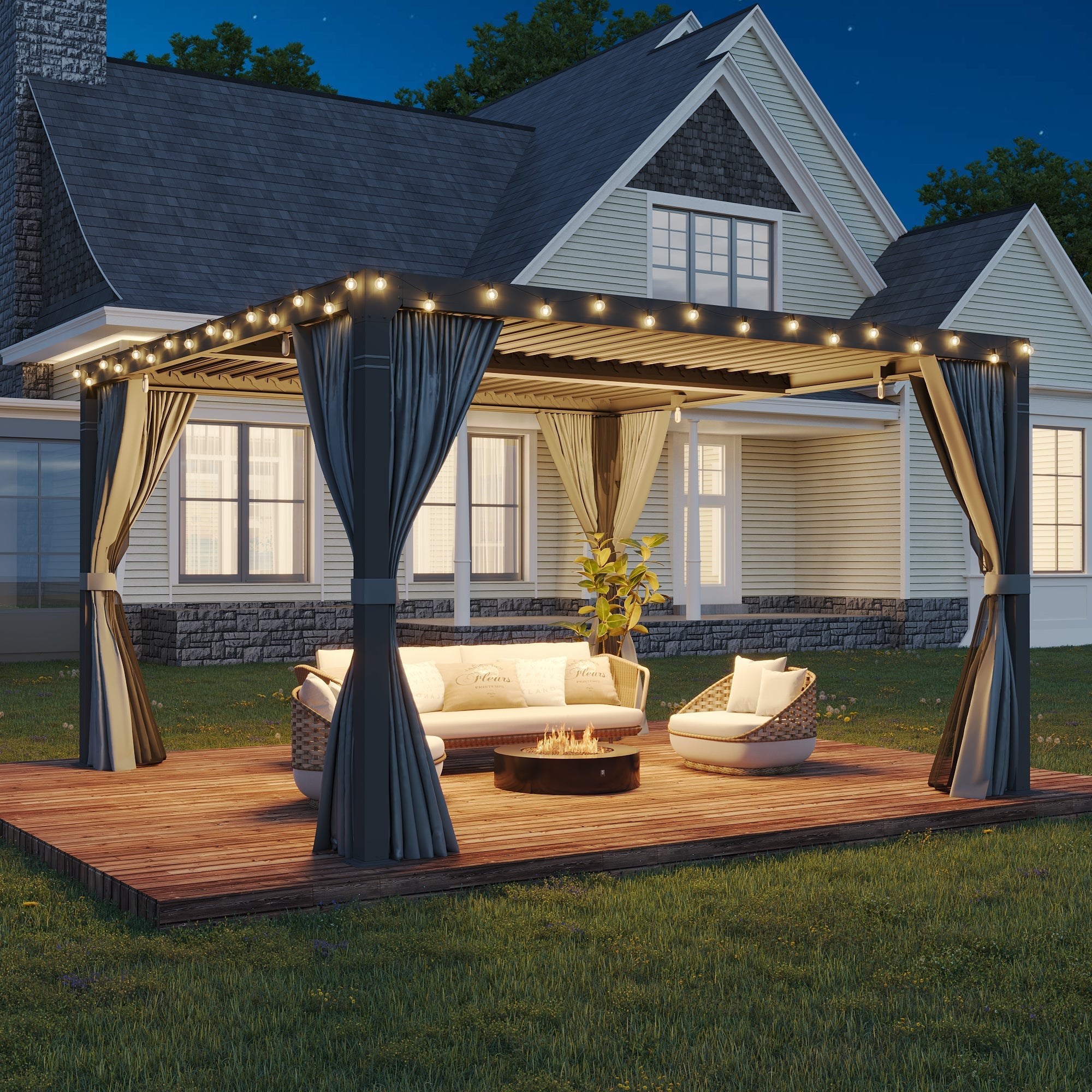HOMREST Louvered Pergola 12x12 Outdoor Hard Top Pergola with Aluminum Frame, Gray-Black