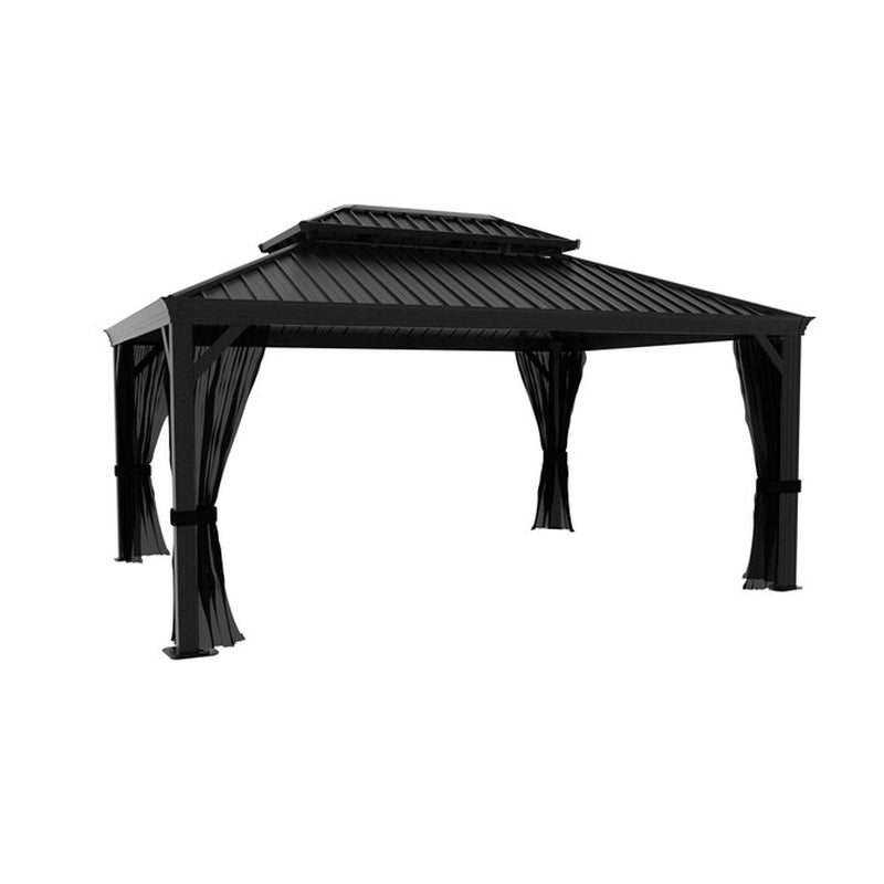 Alora Black Hardtop Gazebo with Double Roof and Netting